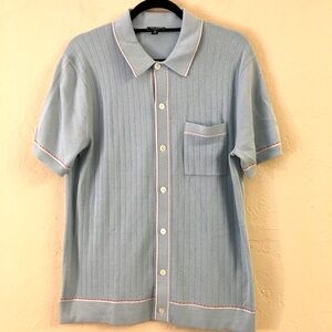 Todd Snyder Knit Short Sleeve Button Down Shirt Medium Blue Silk Cotton
